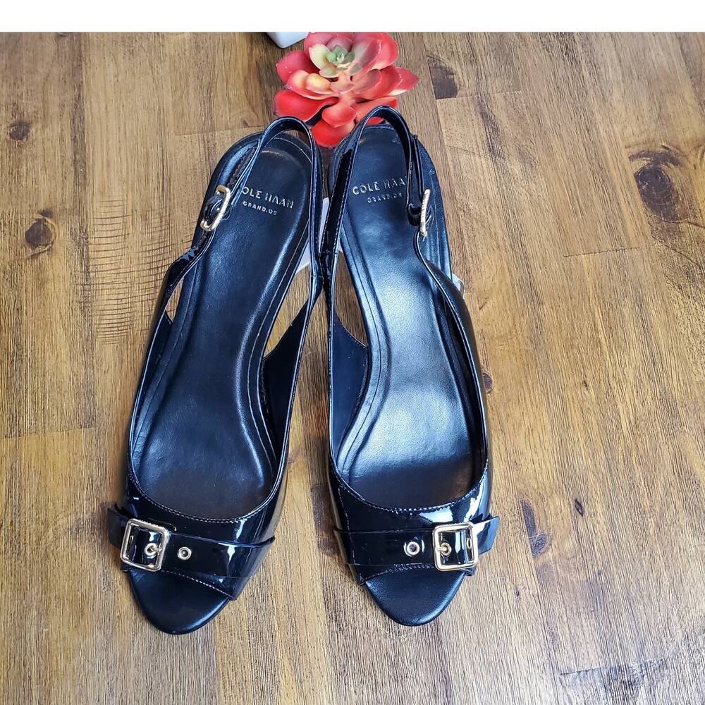 Cole Haan Grand OS Patent Leather Peep Toe Heels 8B